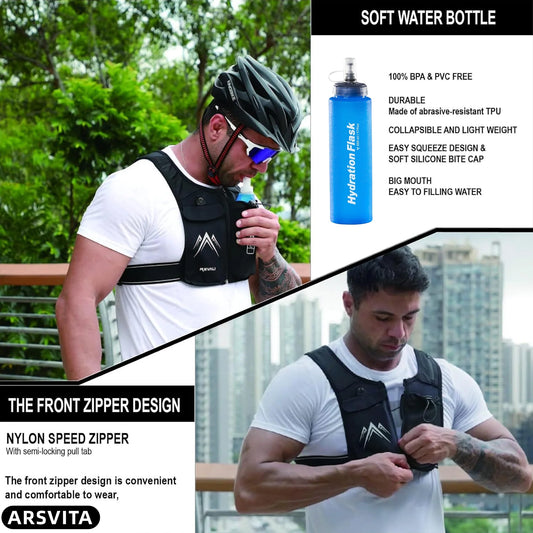 Reflective Running Vest with 500 ml Hydration Bottle - Adjustable Lightweight Chest Pack with Phone Holder | Breathable Running Gear for Men & Women