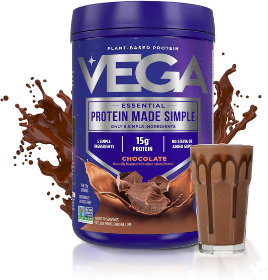 Protein Made Simple Plant-Based Chocolate Protein Powder with 15G Protein – Stevia-Free, Clean Nutrition – 9.6 Oz (10 Servings)