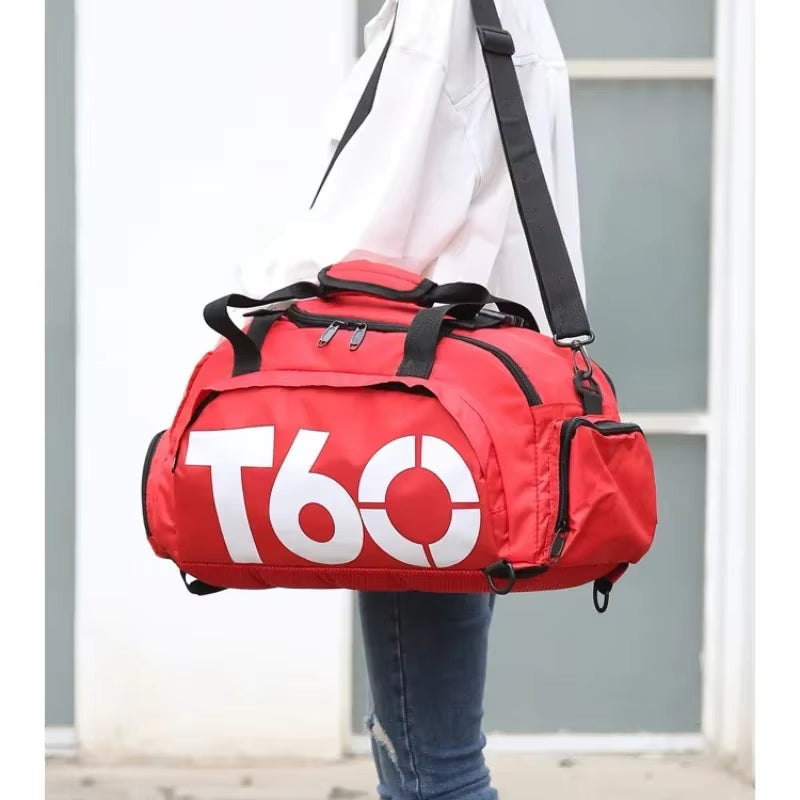 T60 Waterproof Gym Sports Bag for Men and Women - Molle Fitness Training Backpack and Multifunctional Travel Luggage Shoulder Handbag