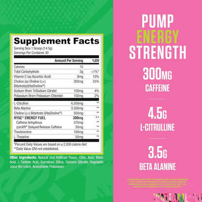 RYSE Loaded Pre Workout Powder - Sour Punch Watermelon - Daily Pre-Workout for Men & Women with 300Mg Caffeine, Beta Alanine, and Citrulline for Pump, Focus, and Energy - 30 Servings
