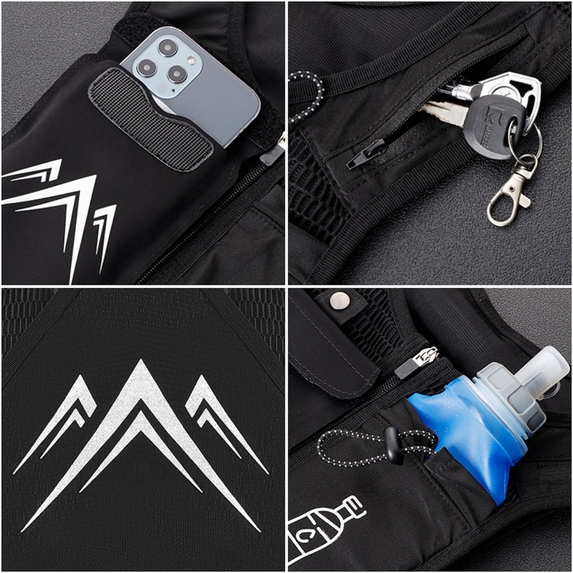 Reflective Running Vest with 500 ml Hydration Bottle - Adjustable Lightweight Chest Pack with Phone Holder | Breathable Running Gear for Men & Women