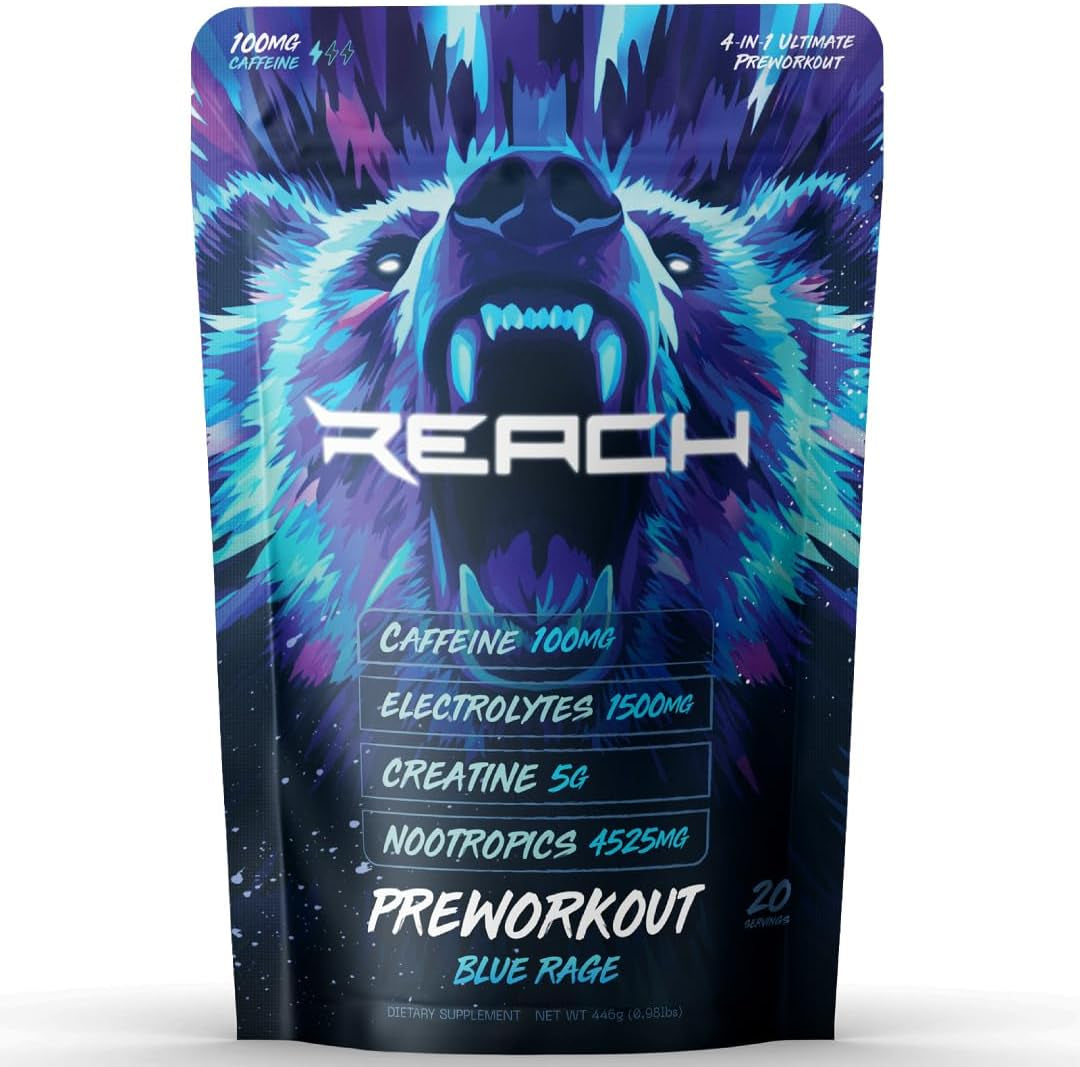 Pre-Workout Energy Supplement - Fitness and Workout Enhancer for Men and Women - 100 mg Caffeine - Blue Rage Flavor