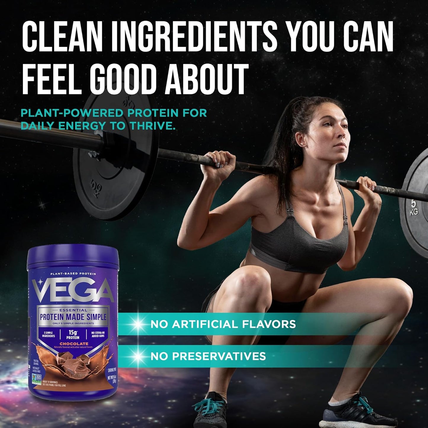 Protein Made Simple Plant-Based Chocolate Protein Powder with 15G Protein – Stevia-Free, Clean Nutrition – 9.6 Oz (10 Servings)