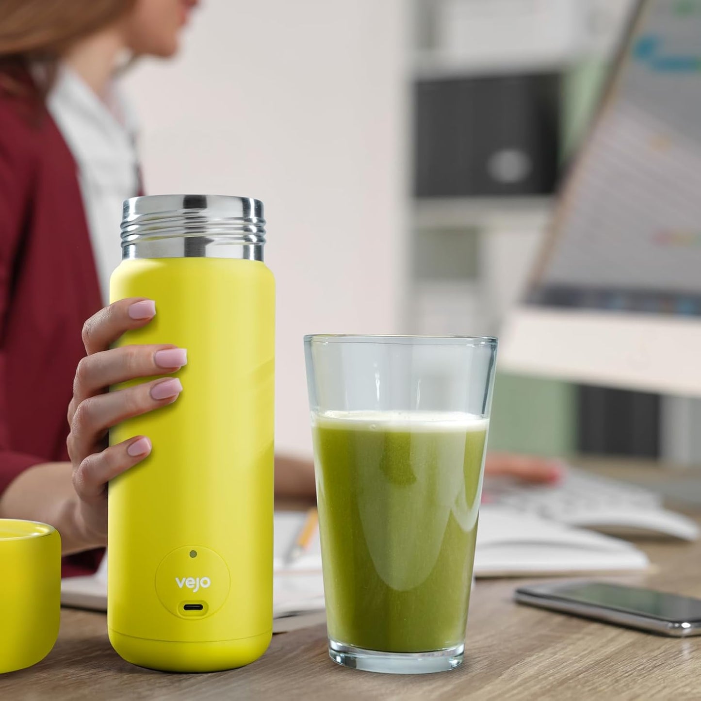 12 Oz Electric Protein Shaker Bottle - USB Rechargeable Powder Mixer for Smooth Protein Shakes, Pre-Workout, and Creatine | Clump-Free Mixing with 6-Blade Technology | BPA-Free | Compact Travel Size for Gym | Red