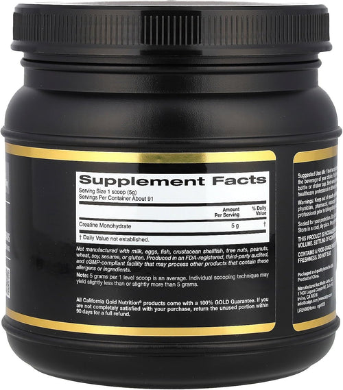 California Gold Nutrition, Creatine Powder, Micronized, Muscle and Strength Support, Creatine Monohydrate, No Gluten, No Gmos, No Soy, Unflavored, 16 Oz (454 G)