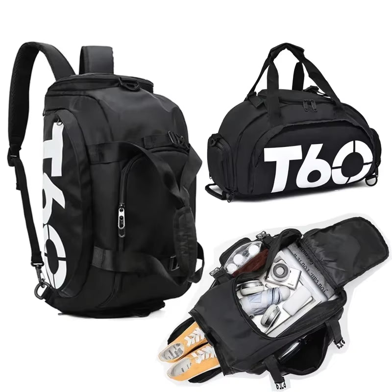 T60 Waterproof Gym Sports Bag for Men and Women - Molle Fitness Training Backpack and Multifunctional Travel Luggage Shoulder Handbag