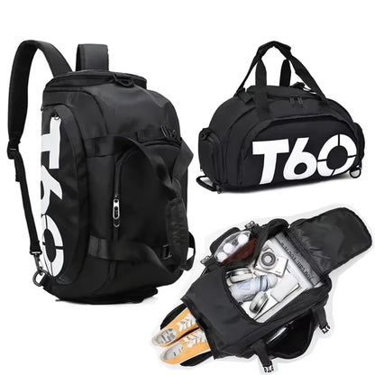 T60 Waterproof Gym Sports Bag for Men and Women - Molle Fitness Training Backpack and Multifunctional Travel Luggage Shoulder Handbag