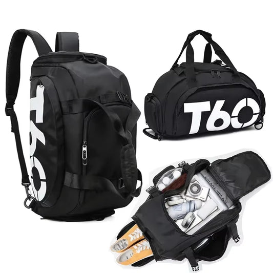 T60 Waterproof Gym Sports Bag for Men and Women - Molle Fitness Training Backpack and Multifunctional Travel Luggage Shoulder Handbag