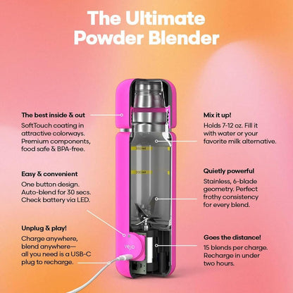 12 Oz Electric Protein Shaker Bottle - USB Rechargeable Powder Mixer for Smooth Protein Shakes, Pre-Workout, and Creatine | Clump-Free Mixing with 6-Blade Technology | BPA-Free | Compact Travel Size for Gym | Red