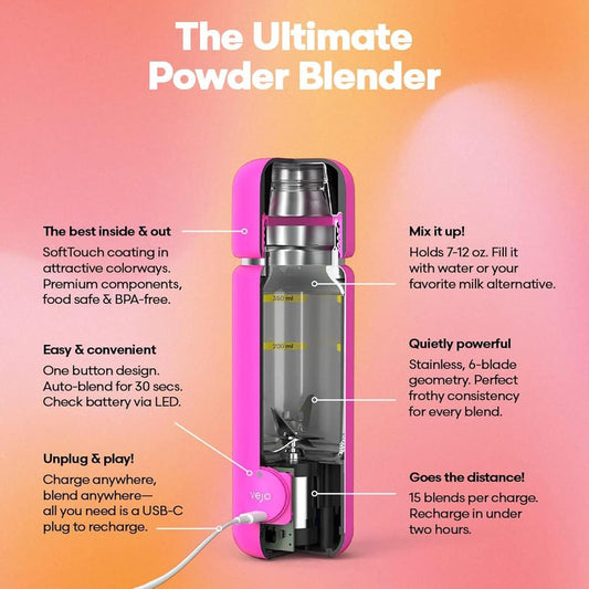 12 Oz Electric Protein Shaker Bottle - USB Rechargeable Powder Mixer for Smooth Protein Shakes, Pre-Workout, and Creatine | Clump-Free Mixing with 6-Blade Technology | BPA-Free | Compact Travel Size for Gym | Red