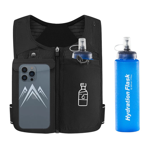 Reflective Running Vest with 500 ml Hydration Bottle - Adjustable Lightweight Chest Pack with Phone Holder | Breathable Running Gear for Men & Women