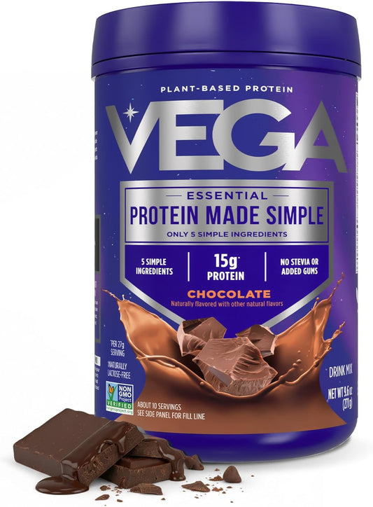 Protein Made Simple Plant-Based Chocolate Protein Powder with 15G Protein – Stevia-Free, Clean Nutrition – 9.6 Oz (10 Servings)