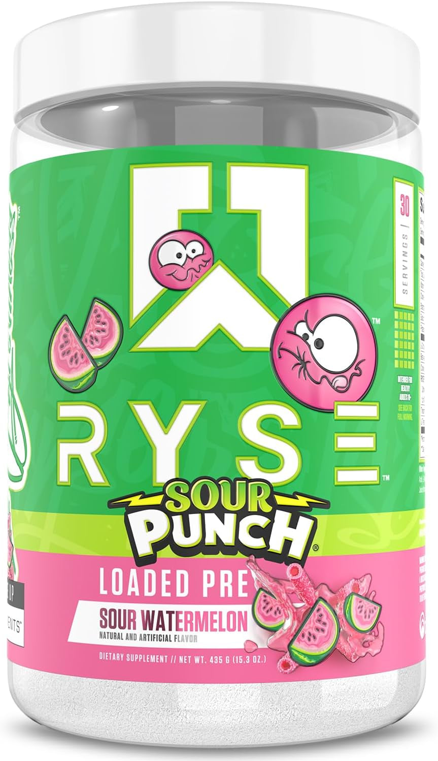 RYSE Loaded Pre Workout Powder - Sour Punch Watermelon - Daily Pre-Workout for Men & Women with 300Mg Caffeine, Beta Alanine, and Citrulline for Pump, Focus, and Energy - 30 Servings