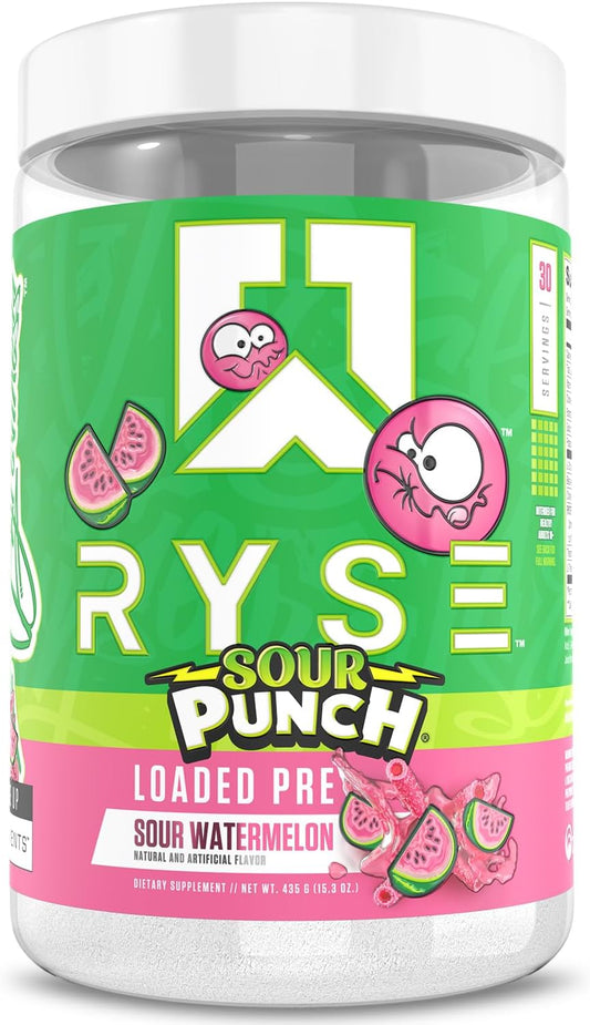 RYSE Loaded Pre Workout Powder - Sour Punch Watermelon - Daily Pre-Workout for Men & Women with 300Mg Caffeine, Beta Alanine, and Citrulline for Pump, Focus, and Energy - 30 Servings